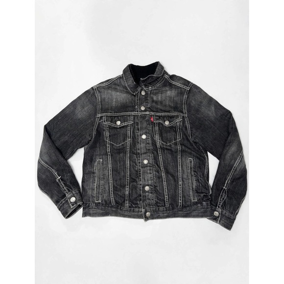 Levi's Other - Levi Strauss Co Juniors Denim Trucker Jacket Faded Black White Stitch L 57531